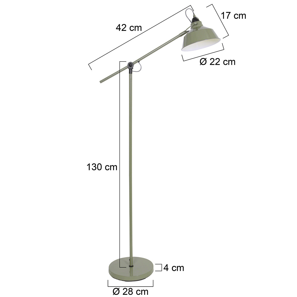 Mexlite Nove groene industriële vloerlamp – maattekening