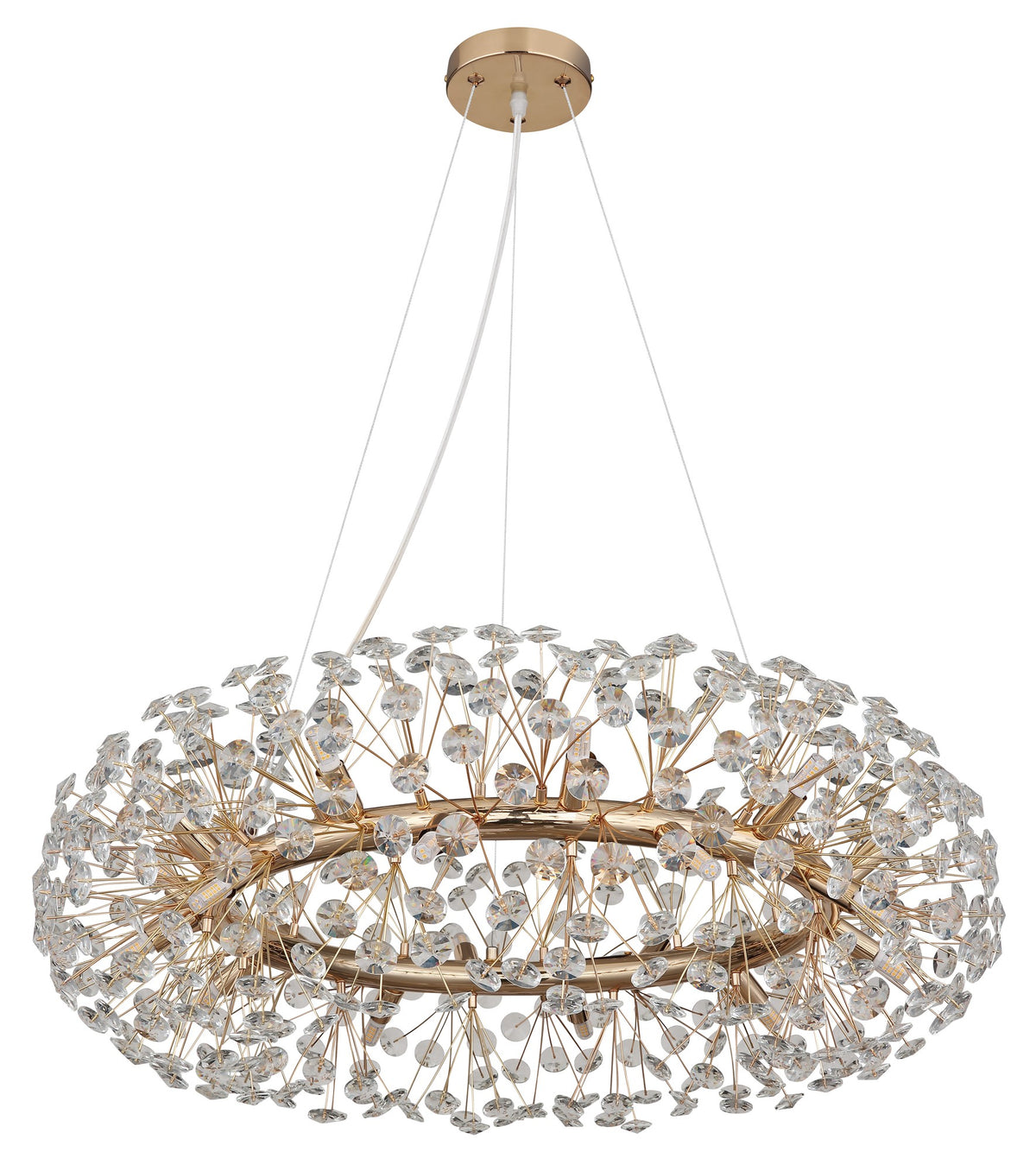 Lampadario in cristallo dorato e illuminato – immagine 1