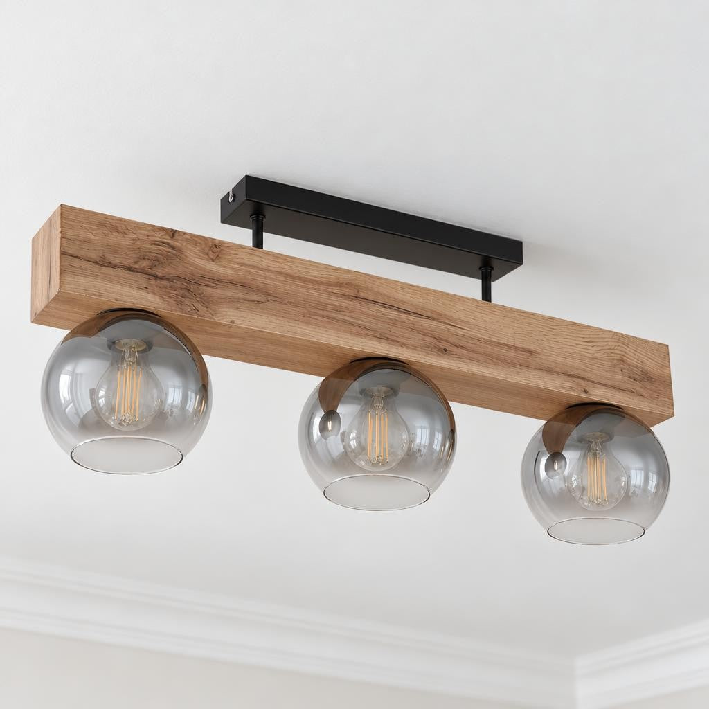 BRONQ Moitas loftlampe i sort metal og trælook – stemningsbillede