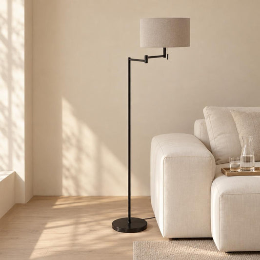 Lampă de podea modernă neagră cu abajur gri Mexlite Bella – fotografie de ambient