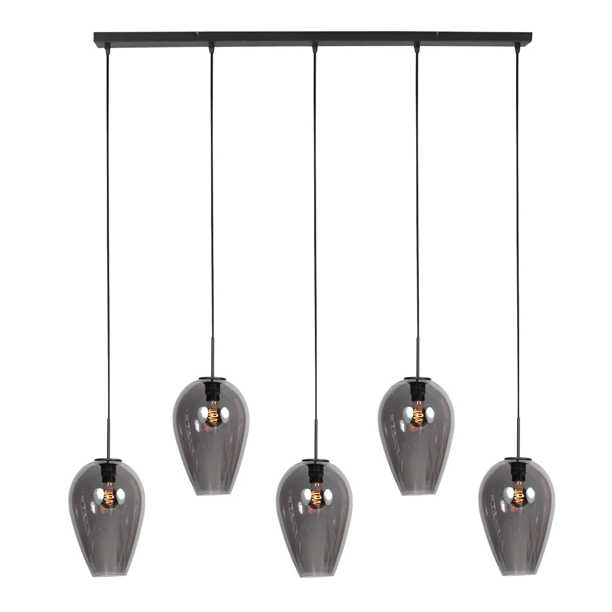 Lampada a sospensione nera con 5 vetri fumé Mexlite HaloSwap