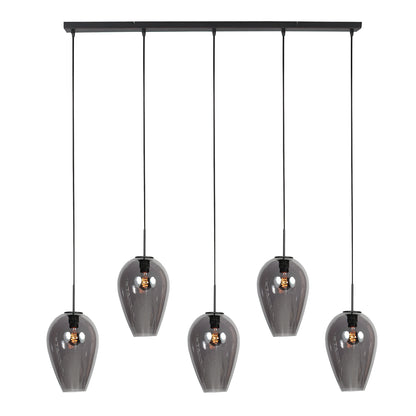 Lampada a sospensione nera con 5 vetri fumé Mexlite HaloSwap