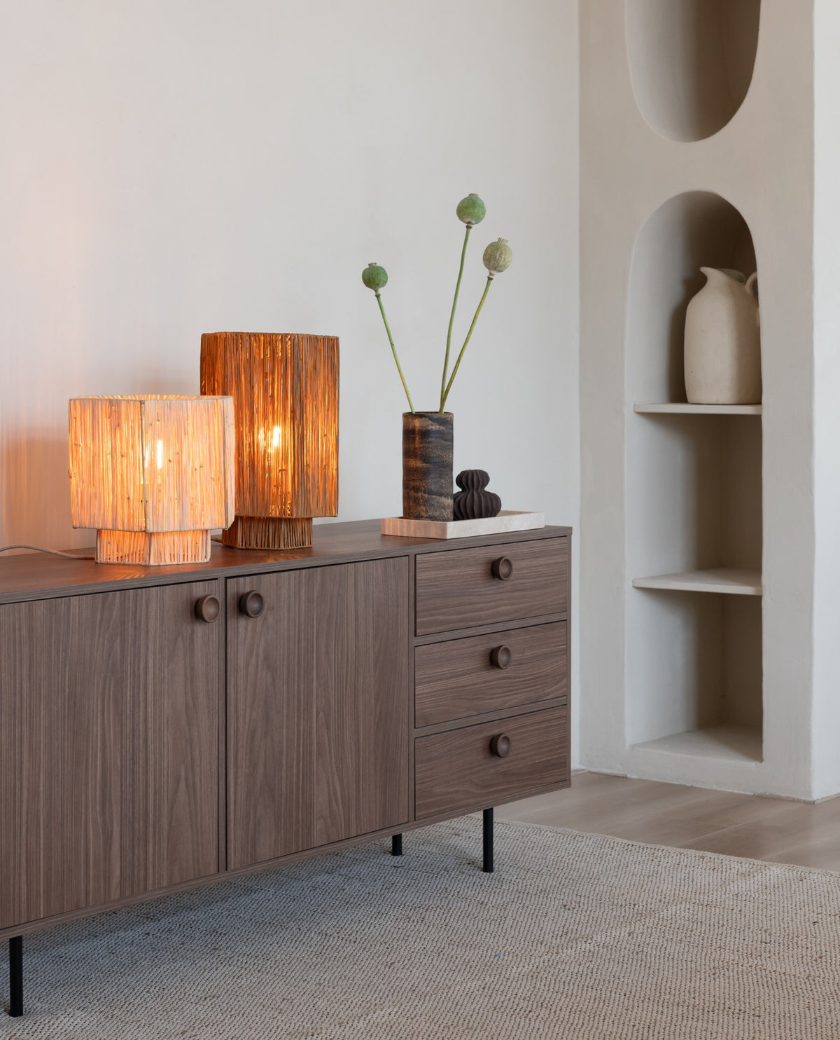 Grande lâmpada de mesa de raffia marrom GOOD&MOJO Panama – imagem 10