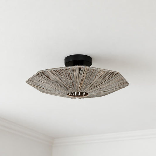 GOOD&MOJO Panama plafondlamp van grijze raffia Ø45 cm – sfeerbeeld