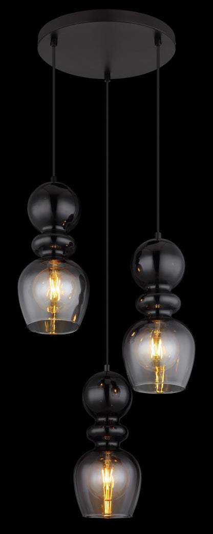Fina svarta glas 3-lamps hänglampa – bild 3