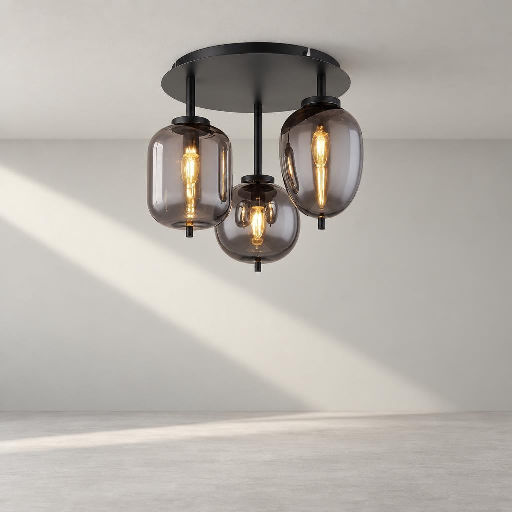 Globo Blacky Ceiling Light – Black Smoke Glass – studio image