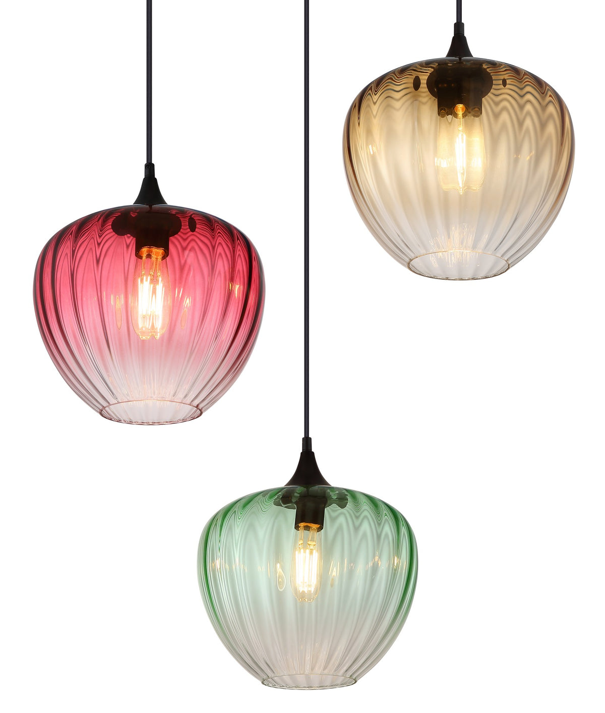 Zwarte metalen hanglamp met gekleurde glazen bollen en ribbels – afbeelding 2