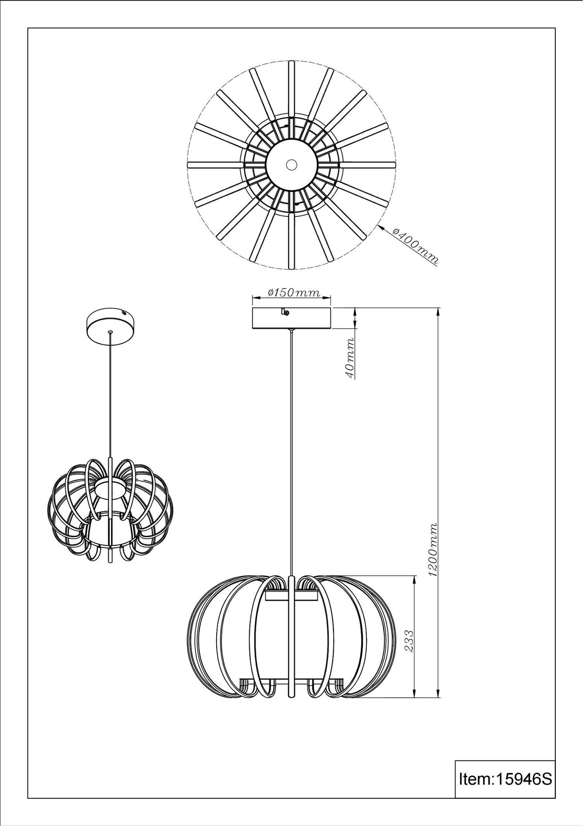 Lampada a sospensione LED metallica color sabbia moderna – disegno con le misure