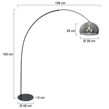 Черна дъгова подова лампа Anne Lighting Curve – чертеж с размери