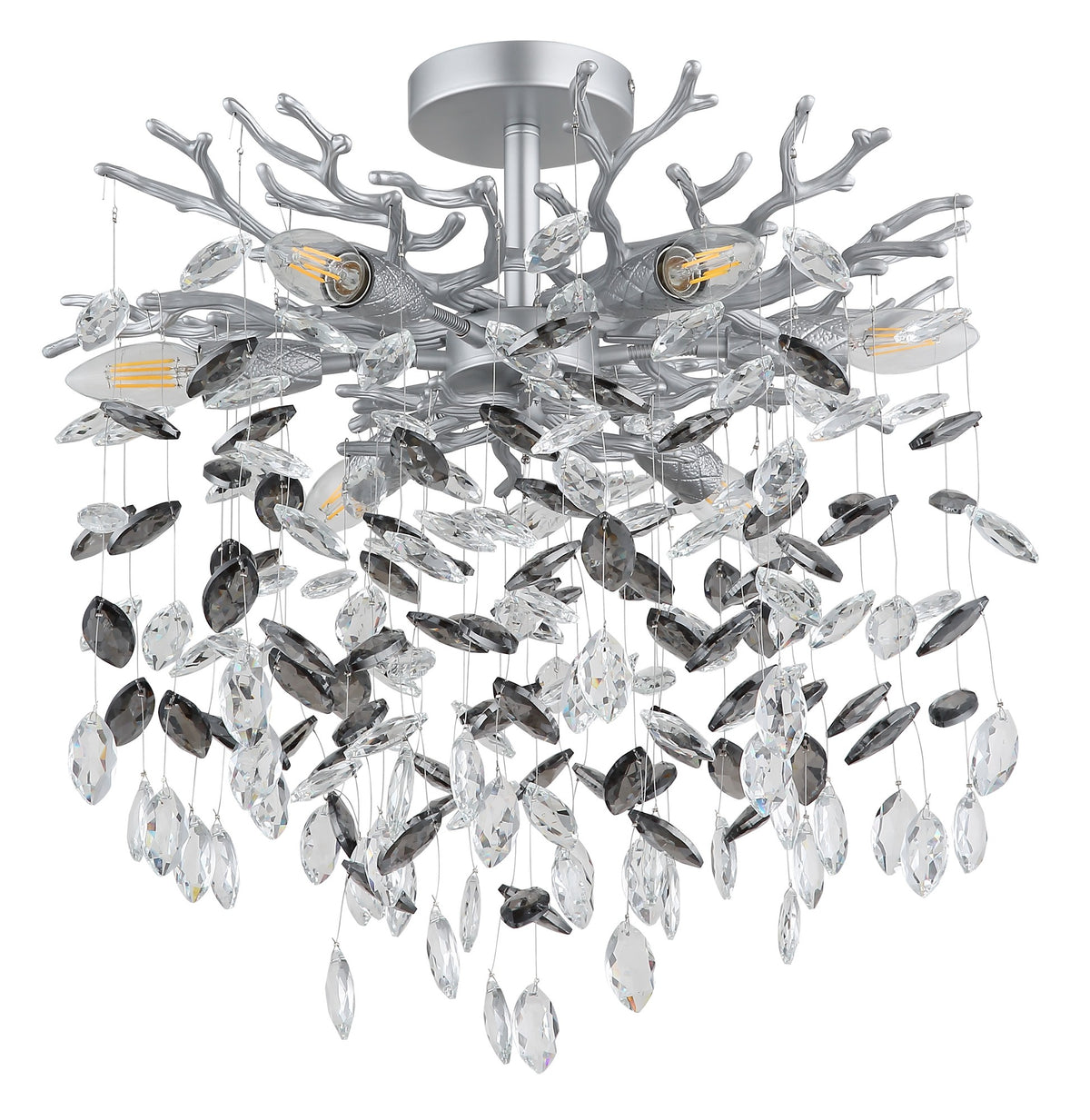 Moderna lâmpada de teto de cristal prateado com 6 luzes – imagem 1