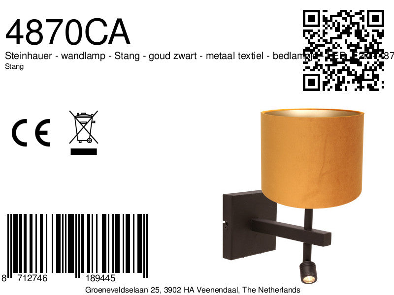 hotel-chique-wandlamp-cacao-met-zwarte-kap-en-gouden-binnenzijde-steinhauer-stang-variant-image8a