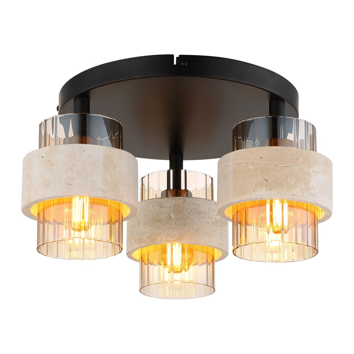 Lampadario elegante nero in vetro a 3 luci