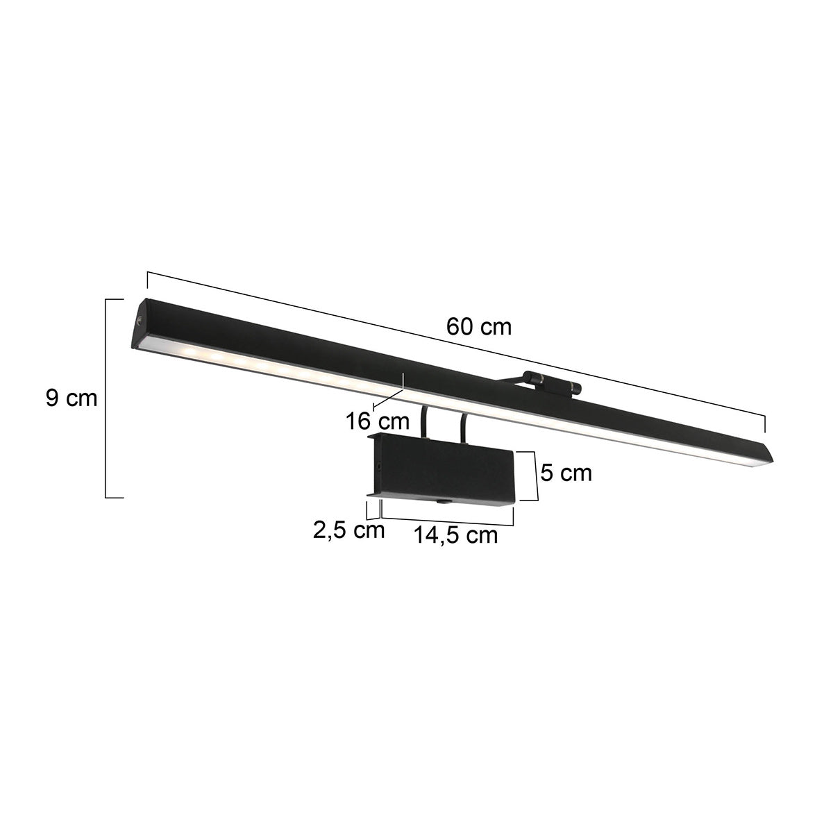 Steinhauer Litho LED schilderijlamp zwart – maattekening