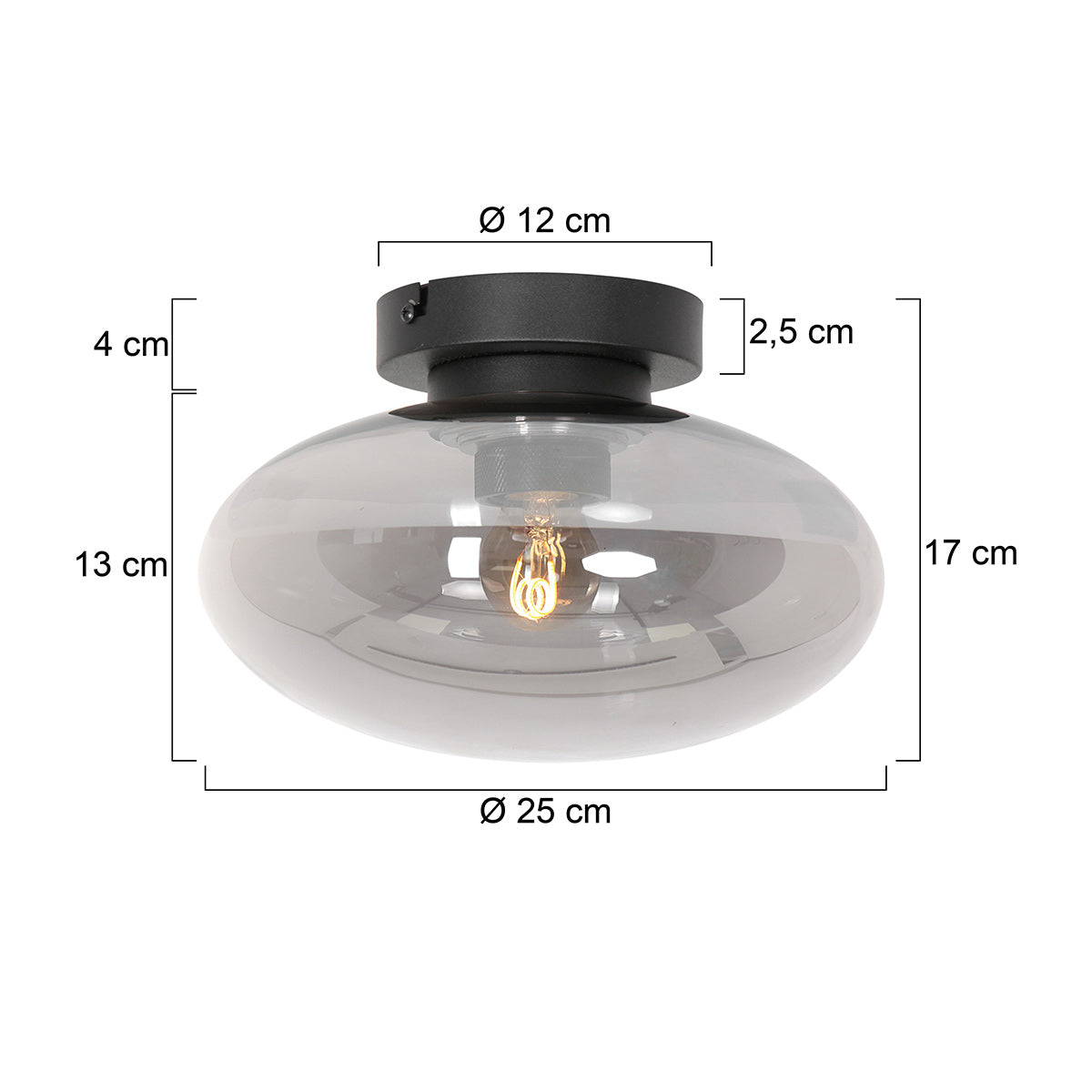 Steinhauer Reflexion Ceiling Light with Smoke Glass – dimension drawing
