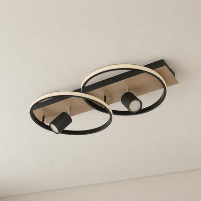 Plafoniera LED BRONQ Danny nera e naturale, 3 luci – foto d'ambiente