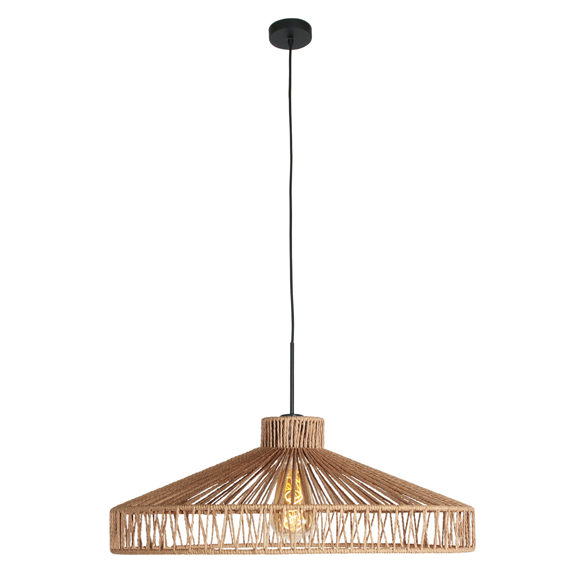 Черна висяща лампа с широк абажур от въже Steinhauer Sparkled Light – изображение 1