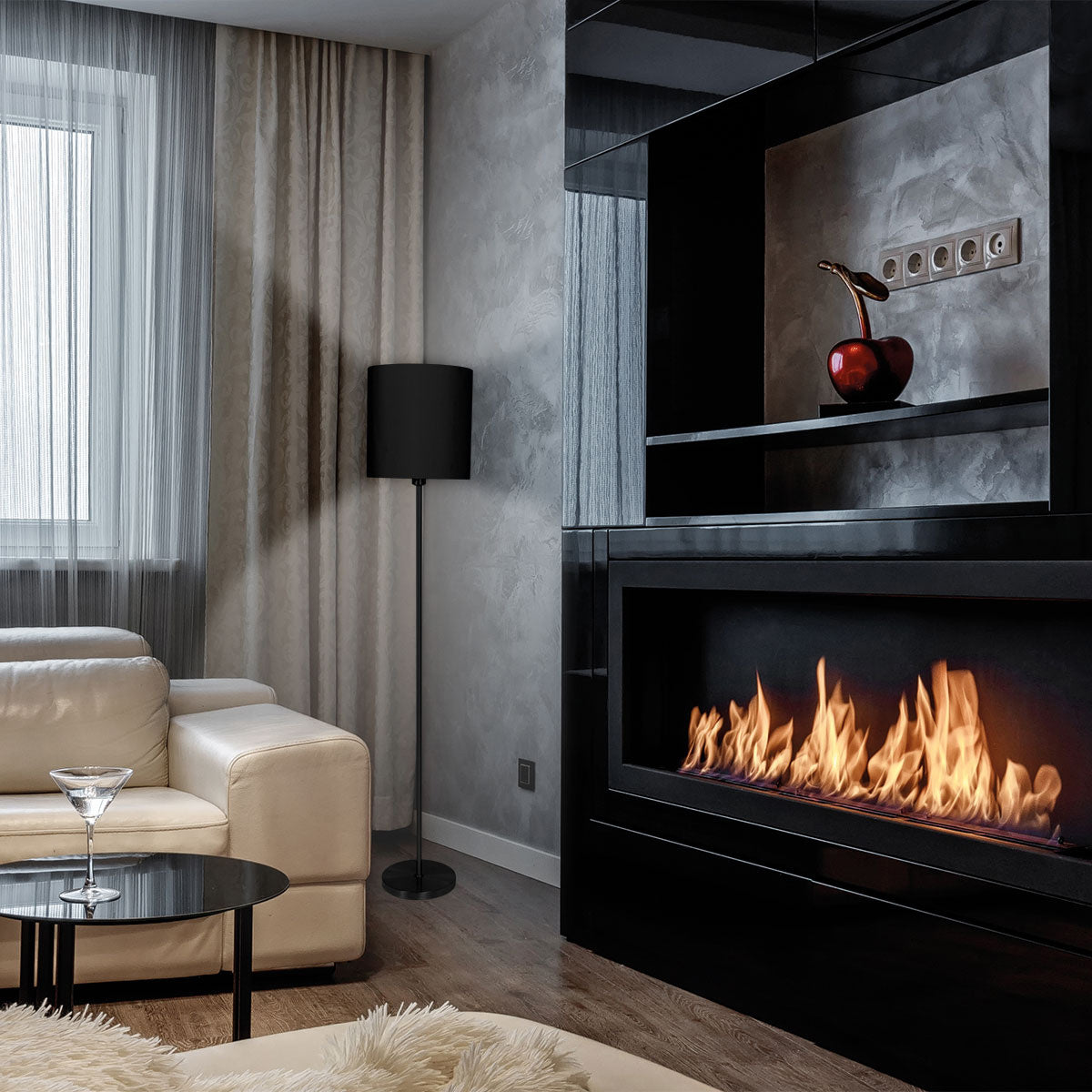 Černá stojací lampa Noor s textilním stínidlem Mexlite – obrázek 2