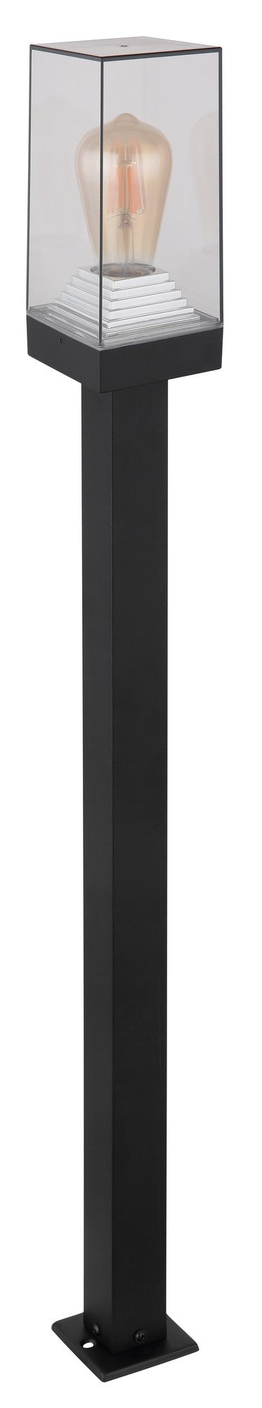 Zwarte aluminium staande buitenlamp met transparante kubuskap – afbeelding 1