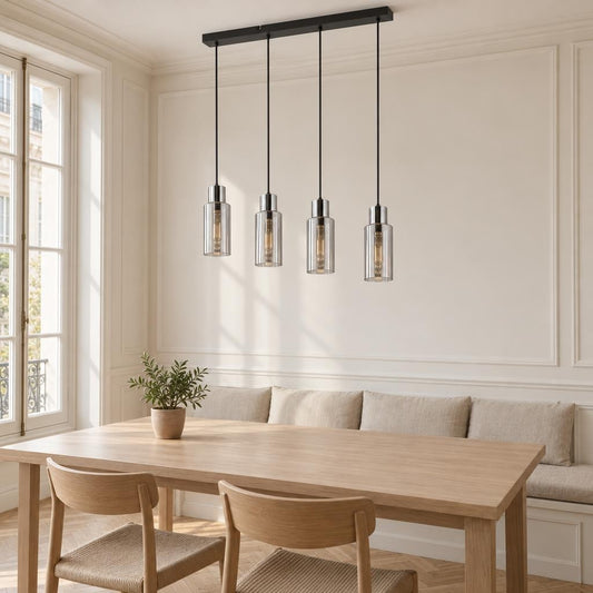 BRONQ Lidaria hanglamp zwart met gerookt glas – sfeerbeeld
