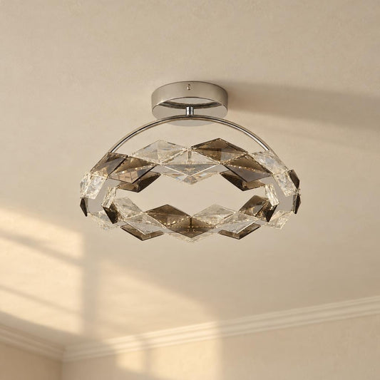 BRONQ Karilion plafonnière chroom met rookgrijs acryl Ø37 cm – sfeerbeeld