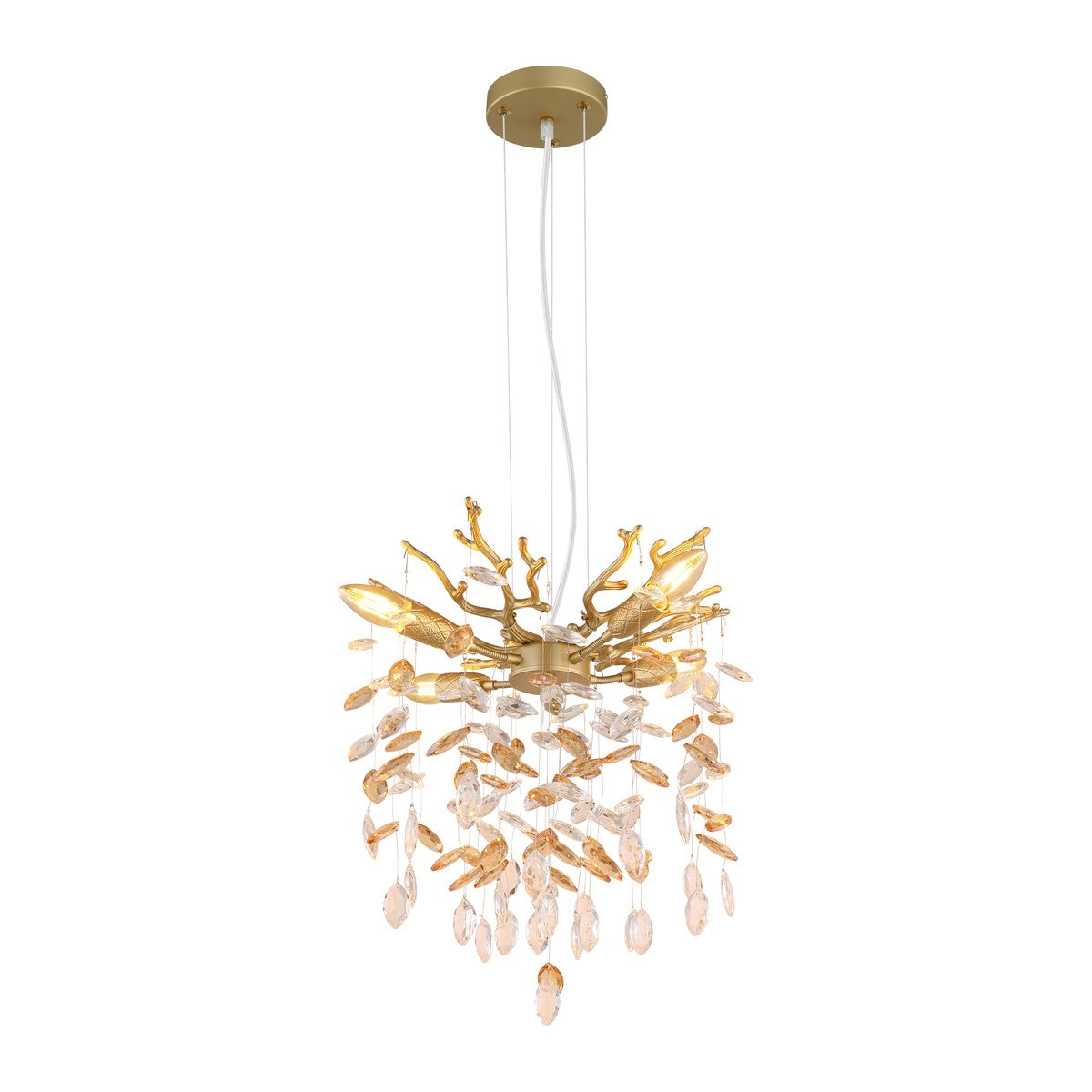 Pequeno lustre de cristal dourado