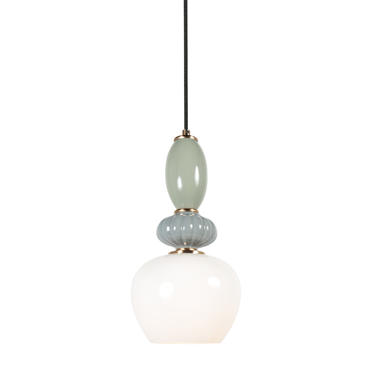 Lâmpada pendente esbelta de vidro branco e pedra Anne Light Vetrass