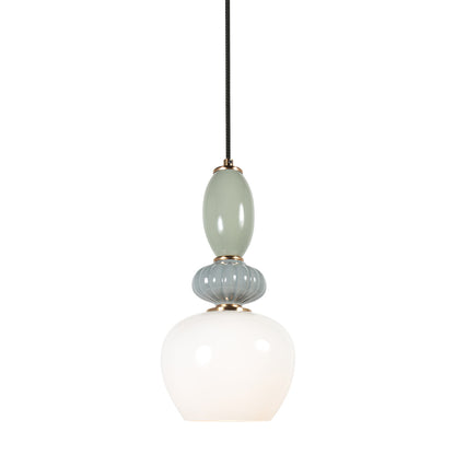 Lâmpada pendente esbelta de vidro branco e pedra Anne Light Vetrass