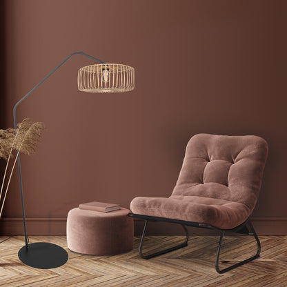 Черна аркова подова лампа с бамбуков абажур Anne Lighting ZigZag – изображение 2