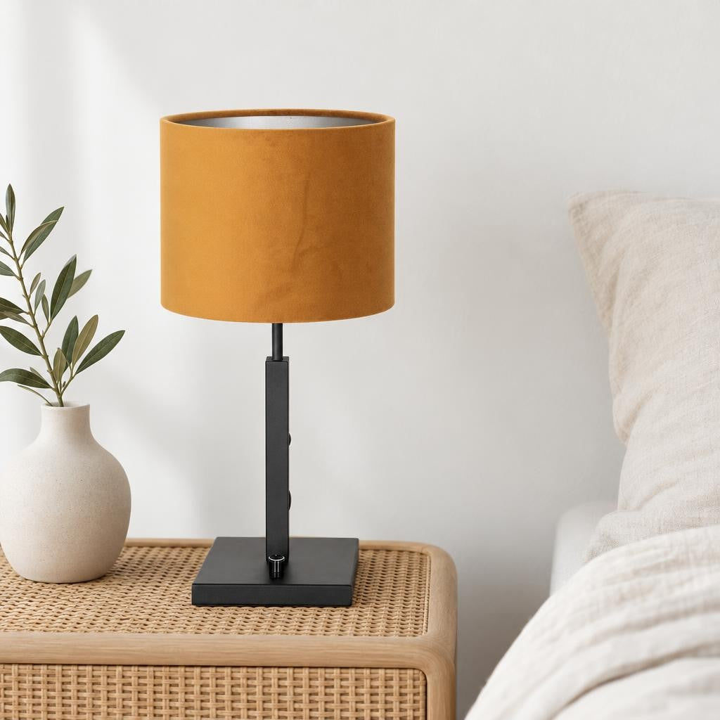 Steinhauer Stang Black Table Lamp with Gold Velvet Shade – lifestyle image