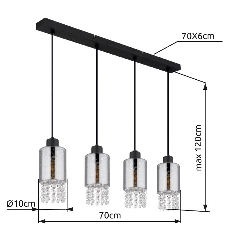 Lampadario elegante a 4 luci in vetro nero – immagine 8