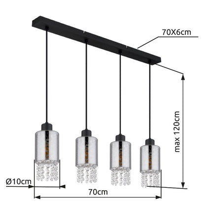 Lampadario elegante a 4 luci in vetro nero – immagine 8