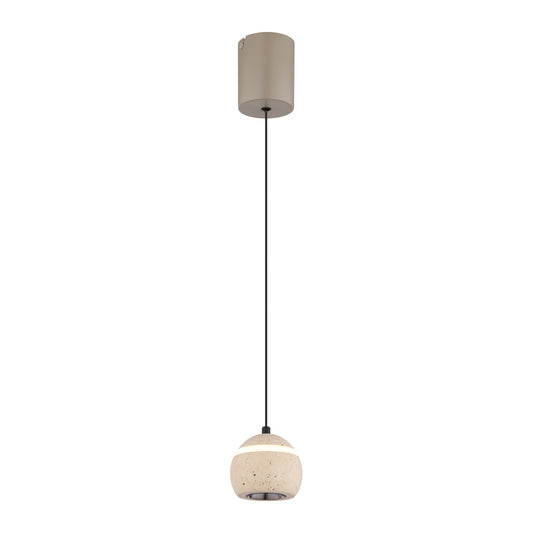 Beige travertijnen hanglamp met ronde kap en open lichtspleet