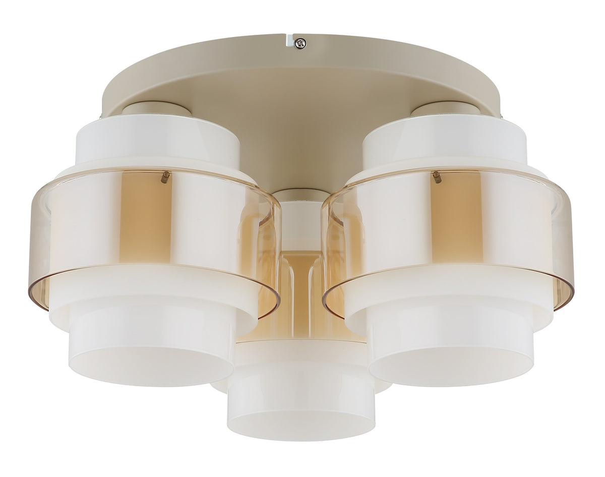 Lampadario a soffitto a 3 luci in vetro sabbiato color sabbia – immagine 1