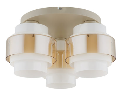 Lampadario a soffitto a 3 luci in vetro sabbiato color sabbia – immagine 1