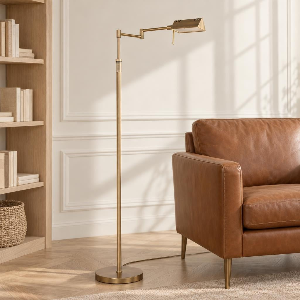 Bronzová nastaviteľná stojacia lampa Mexlite Karl – fotografia v interiéri