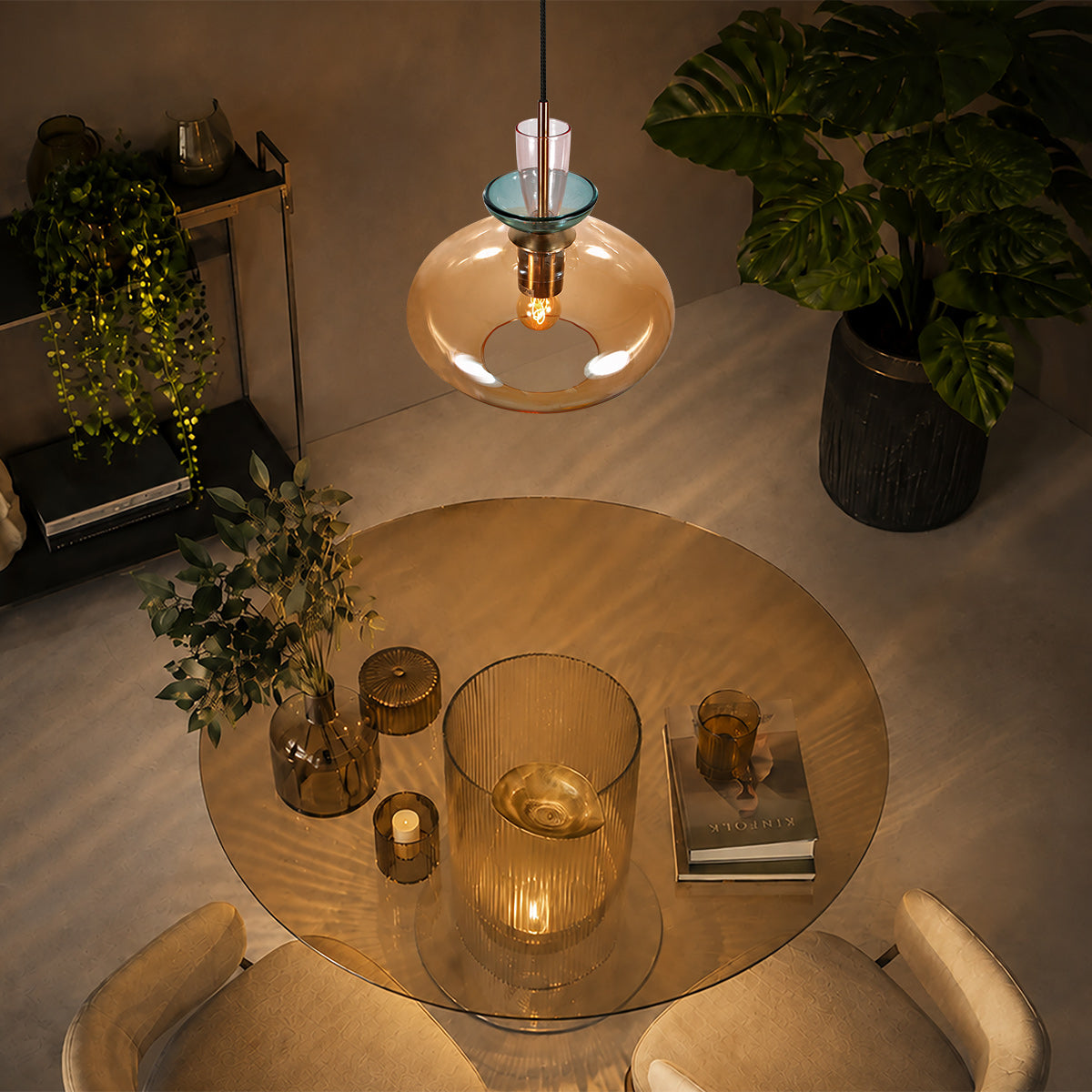 Luminária de pendente em vidro marrom com detalhes coloridos Anne Light Malboo – imagem 3
