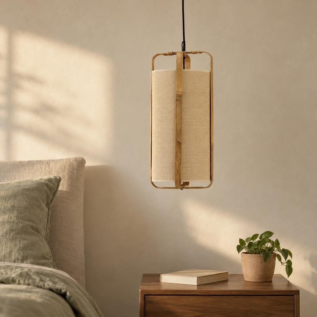 Light & Living Sendai Beige Bamboo Pendant Lamp – lifestyle image