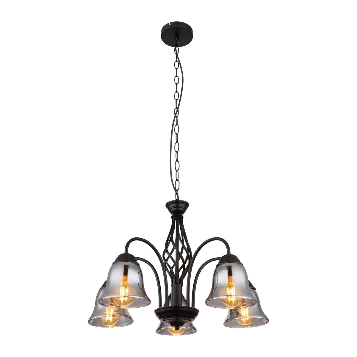 Lampadario a 5 luci in vetro nero d'atmosfera