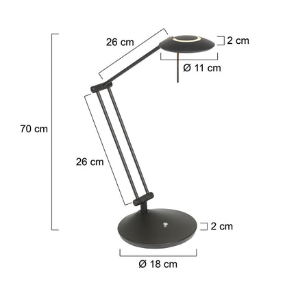 Steinhauer Zodiac Black LED Desk Lamp – dimension drawing