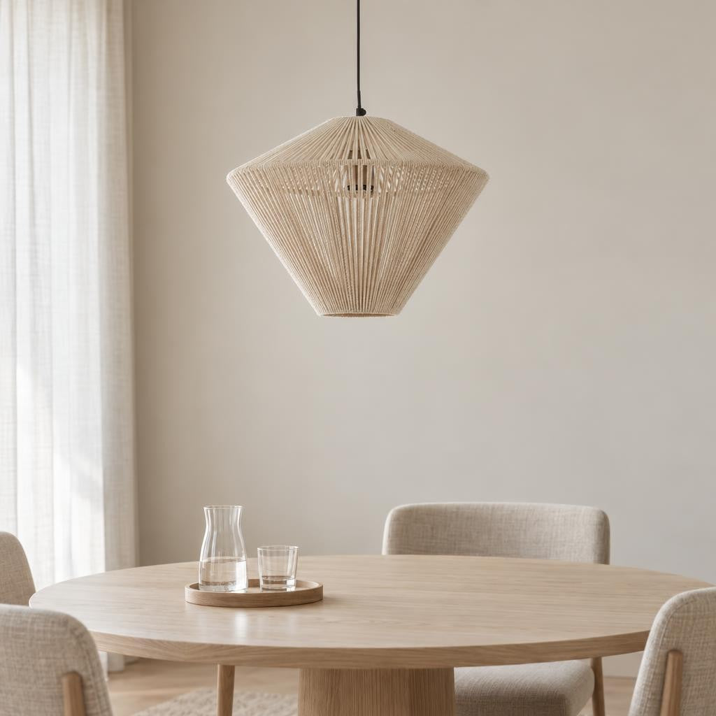 Závěsné svítidlo Felida krémově béžové Ø42 cm – fotografie v interiéru