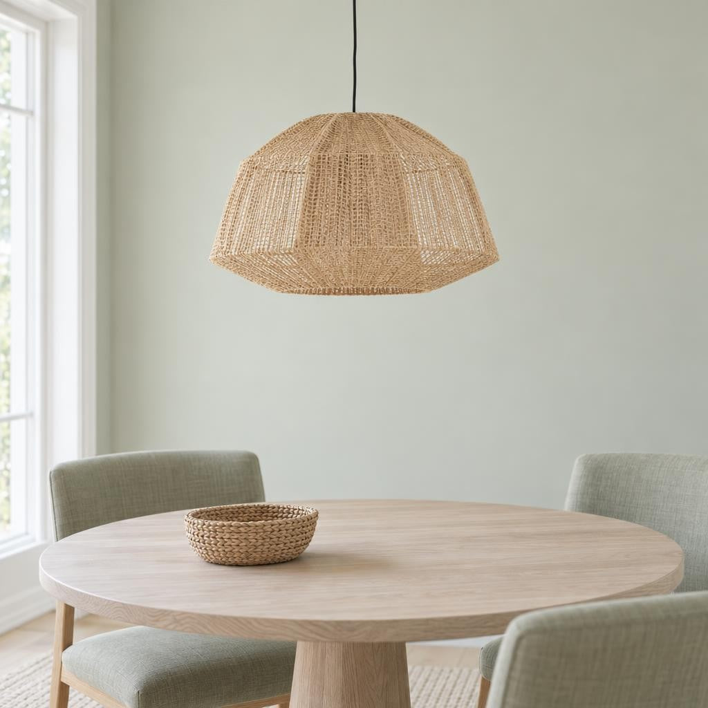 Hänglampa Light & Living Macul i naturfärgad textil – miljöbild