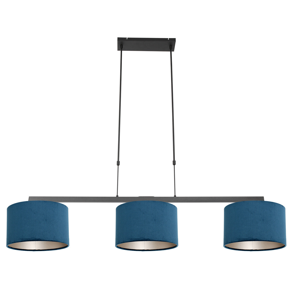 Steinhauer Stang Black Pendant Light with Blue Velvet Shades