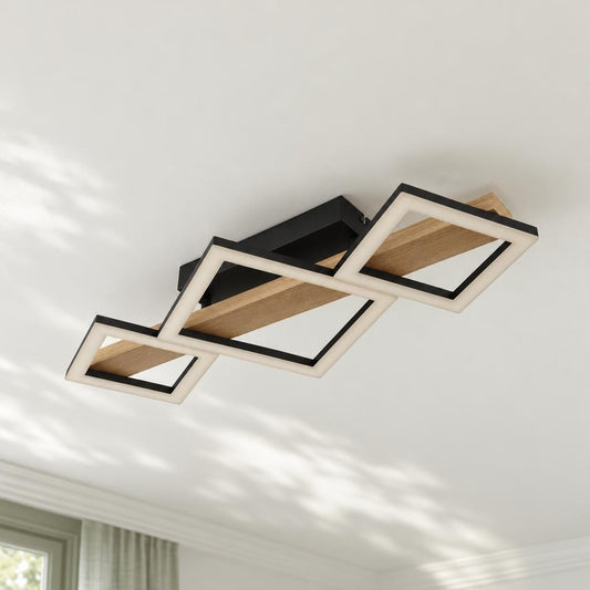 Obolg Dustin Black Metal and Wood LED Ceiling Light – lifestyle image