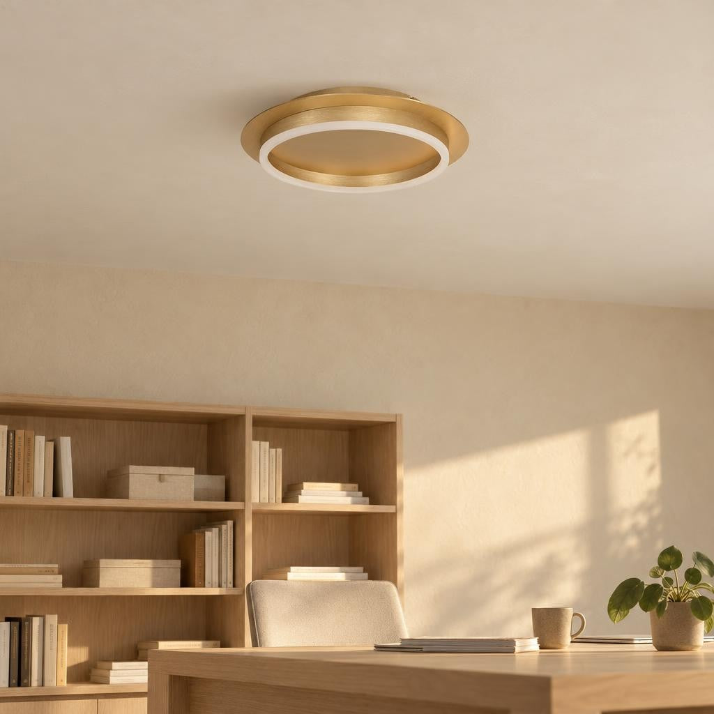 Złota okrągła lampa sufitowa LED Steinhauer Ringlux – zdjęcie aranżacyjne
