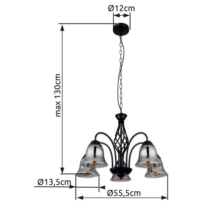 Lampadario a 5 luci in vetro nero d'atmosfera – immagine 5