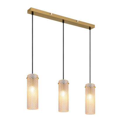 Grande lampadario a 3 luci in vetro dorato