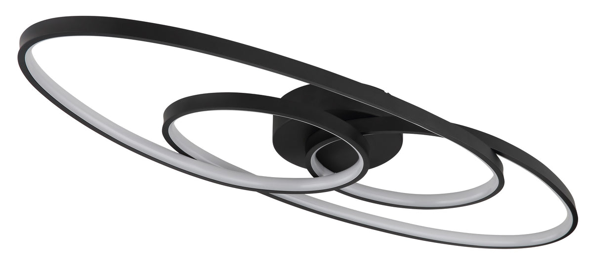 Zwarte metalen plafondlamp met ovale lichtlussen en spiraalvorm – afbeelding 1