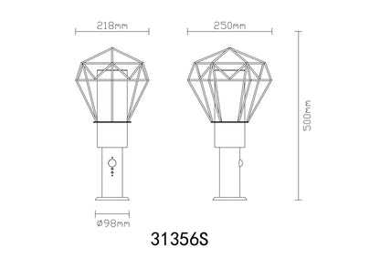 Zwarte metalen staande buitenlamp met draadframe en glazen cilinder – afbeelding 8