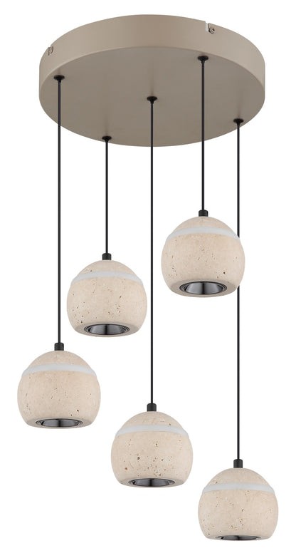 Luz pendente de travertino bege de tamanho médio com LED – imagem 1