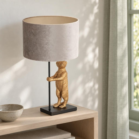 Lampa stołowa Surykatka z welurowym kloszem Animaux – zdjęcie aranżacyjne